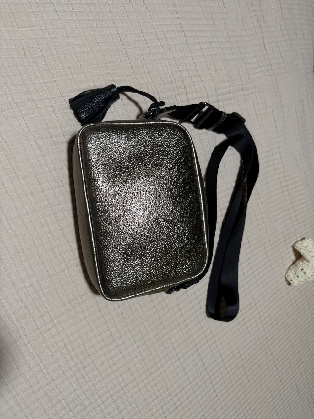 Tous Metallic Bronze Crossbody with Black Strap and Tassel EUC - Picture 5 of 6